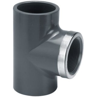 VDL T-Stück 90° PVC-U 20 mm x 1/2" x 20 mm Klebemuffe x Innengewinde x Klebemuffe 16bar Grau type verstärkt