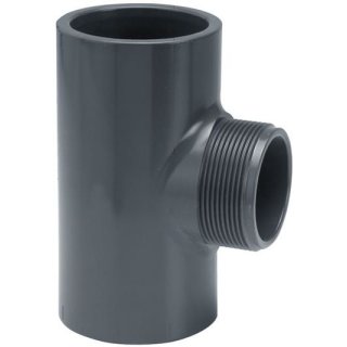 T-Stück 90° PVC-U 50 mm x 1 1/2" x 50 mm Klebemuffe x Außengewinde x Klebemuffe