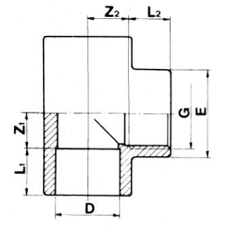 T-Stück 90° PVC-U 25 mm x 1/2 x 25 mm Klebemuffe x Innengewinde x Klebemuffe 10bar Grau