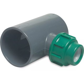 T-Stück 90° PVC-U/PP 50 mm x 20 mm x 50 mm KM x KV x KM 10bar Grau/Grün