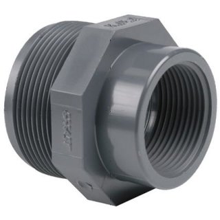 Gewindenippel PVC-U 3/4" x 1/2" Außengewinde x Innengewinde 10bar Grau