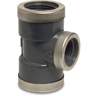 PVC  T-Stück 90° 3/4" x 1/2" x 3/4" Innengewinde 16bar Grau type verstärkt