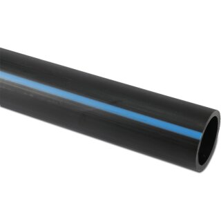 Gerade Druckrohr PE80 25 mm x 2,3 mm Glatt SDR 11 12,5bar Schwarz/Blau 1m DVGW
