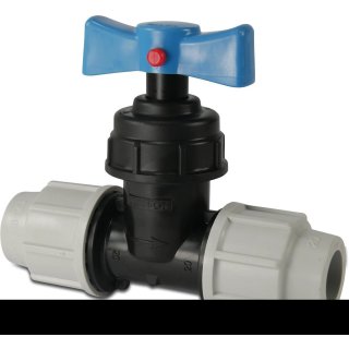 Absperrhahn PP 25 mm Klemm 16bar Schwarz/Weiß