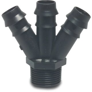 3-Wege Verteiler PP 3/4" AG xTülle  13*13*13mm 4bar