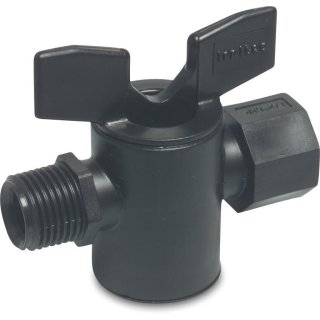 Absperrhahn PP 3/4" Außengewinde x Innengewinde 3bar Schwarz